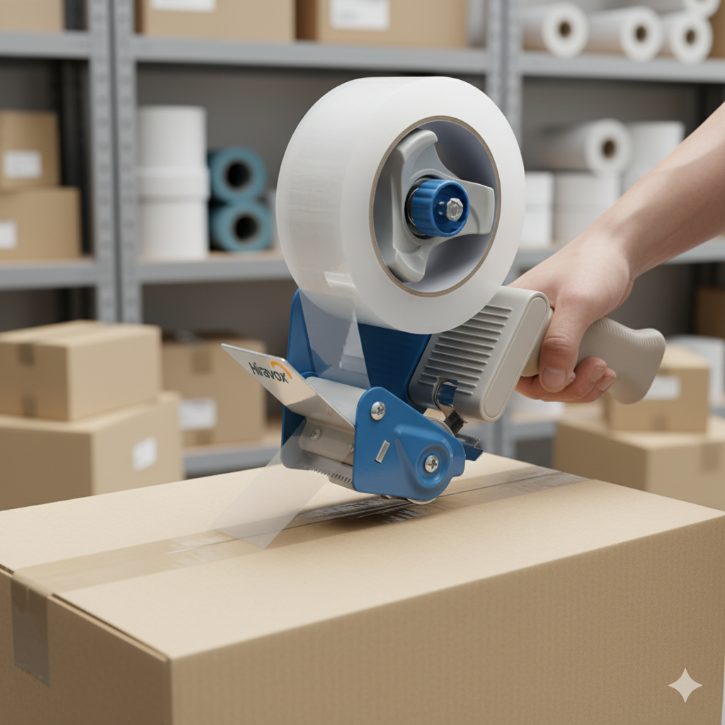 HIRAVOX HEAVY DUTY PACKING TAPE DISPENSER GUN - HANDHELD 2" WHITE & BLUE