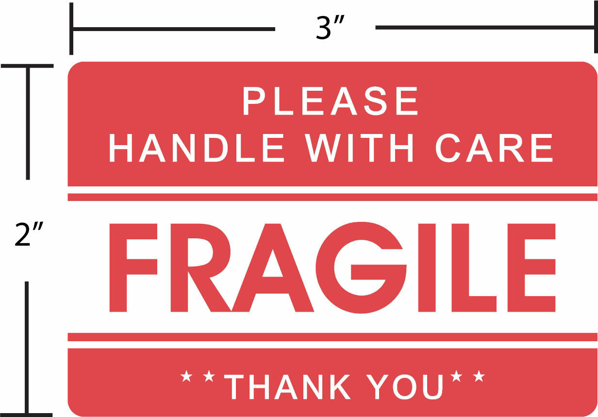 500-Count "Fragile" Shipping Stickers with "Handle with Care" (2" x 3")