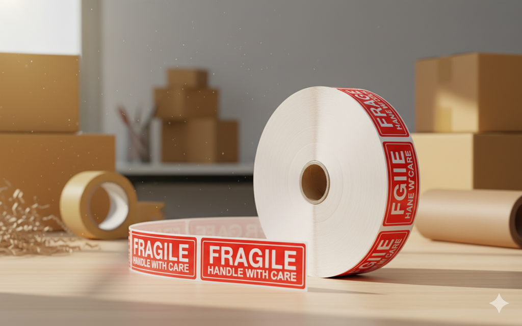 1000-Count "Fragile - Handle with Care" Shipping Stickers | 1" x 3" Roll
