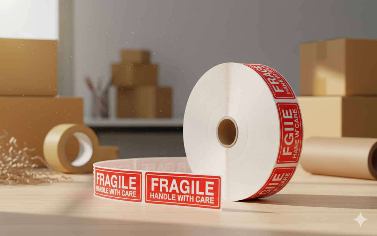 1000-Count "Fragile - Handle with Care" Shipping Stickers | 1" x 3" Roll