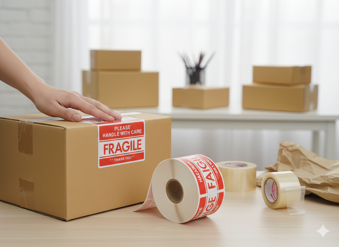 500-Count "Fragile" Shipping Stickers with "Handle with Care" (2" x 3")