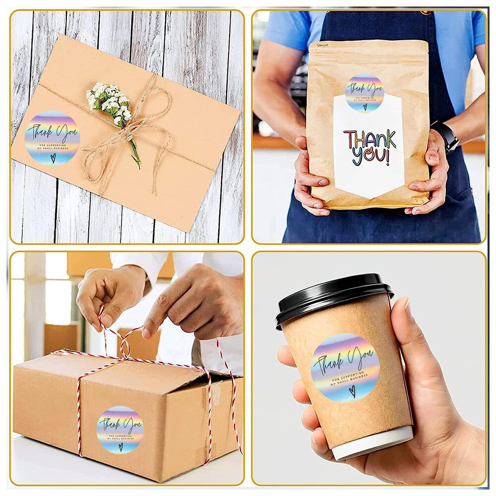 Holographic rainbow thank you sticker roll