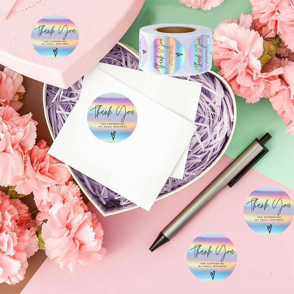 Holographic rainbow thank you sticker roll