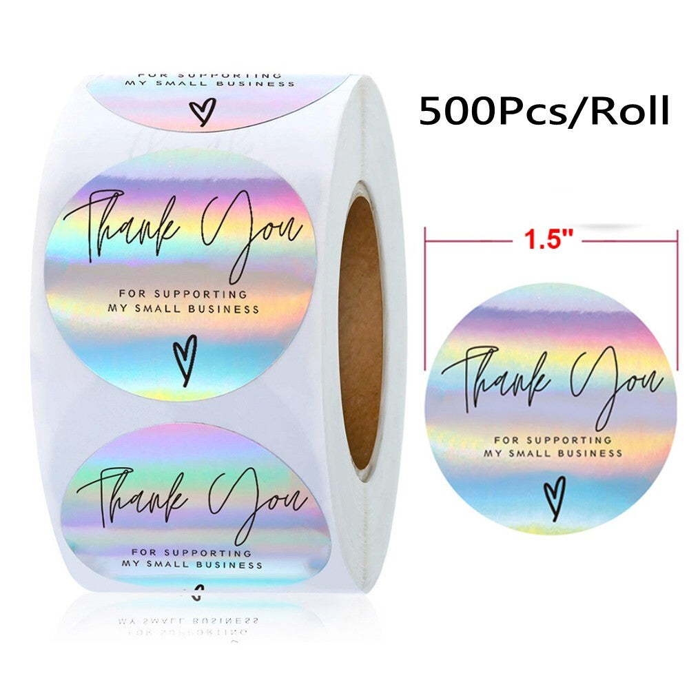 Holographic rainbow thank you sticker roll