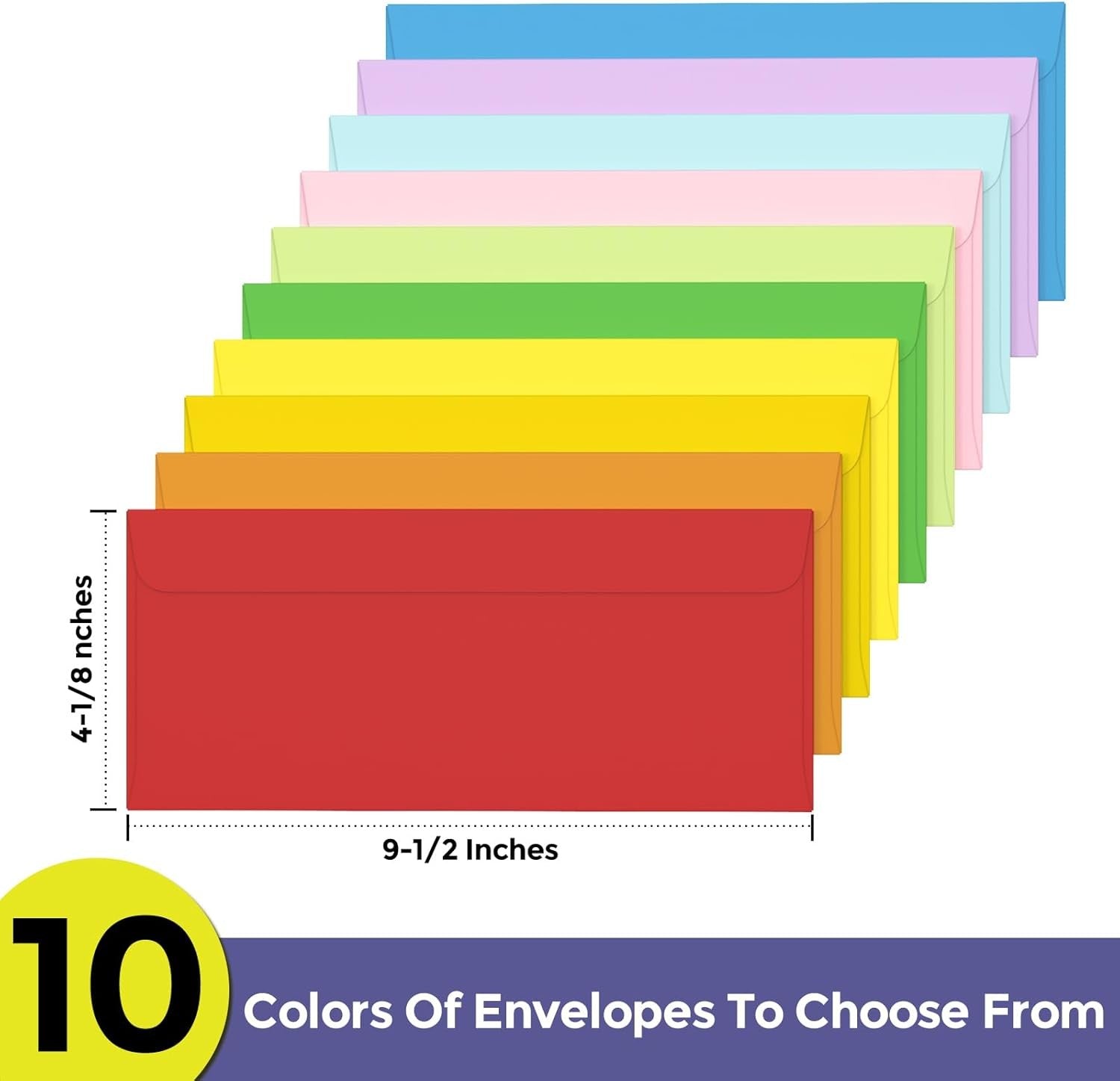50-Pack Multi-Colored #10 Envelopes with Secure Self-Seal